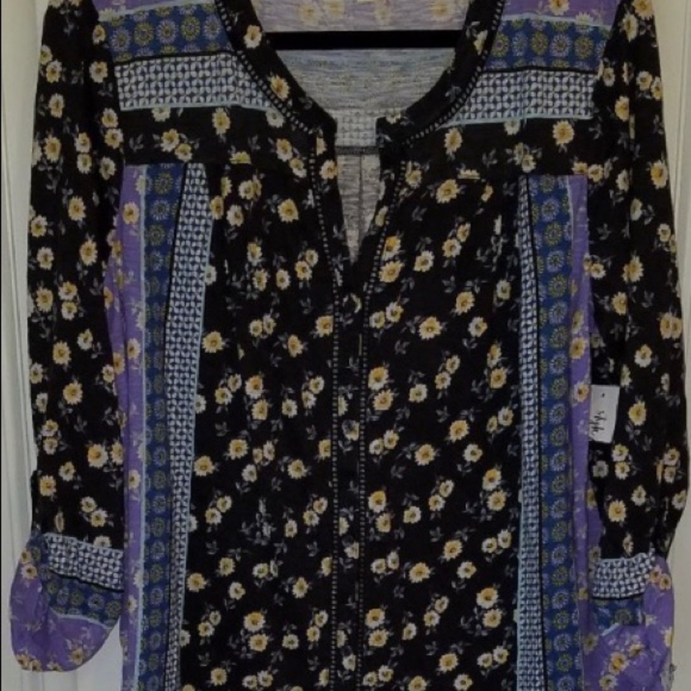 Style & Co Peasant Roll Sleeve Floral Top NWT - Picture 6 of 6